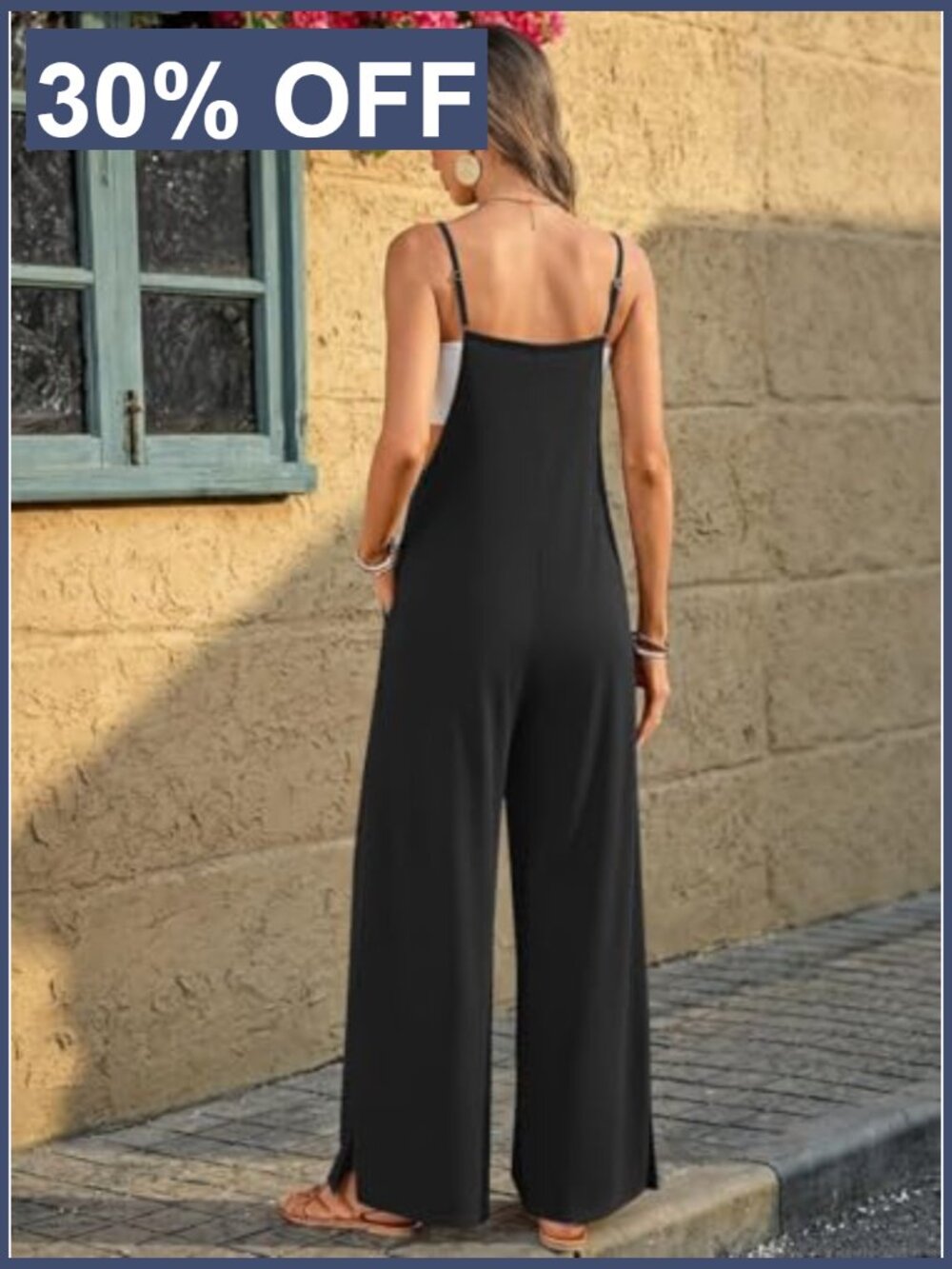 Casual Wide Leg Jumpsuit with Pockets Sleeveless Summer Romper - Picture 3 of 7